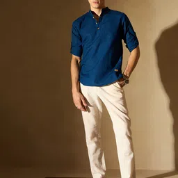 DENNISON Men Blue Comfort Slim Fit Short Kurta image 5