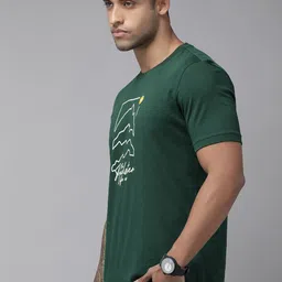 Roadster Men Green & White Typography Printed Pure Cotton T-shirt image 3