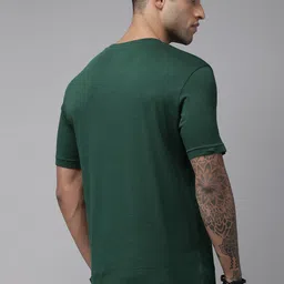 Roadster Men Green & White Typography Printed Pure Cotton T-shirt image 4