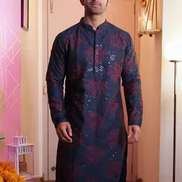 KISAH Men Floral Embroidered Thread Work Kurta image 5