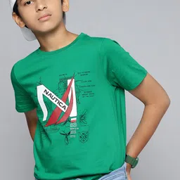 Nautica Boys Pure Cotton Brand Logo Printed T-shirt-picture-51