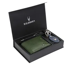 WildHorn Men Green & Blue RFID Protected Genuine Leather Accessory Gift Set-picture-25