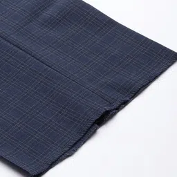 Louis Philippe Men Navy Blue Checked Slim Fit Formal Trousers image 3