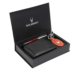 WildHorn Men Black & Orange RFID Protected Genuine Leather Wallet & Pen Accessory Gift Set-image-82
