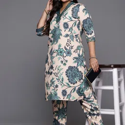 A PLUS BY AHALYAA Women Floral Printed Regular Kurta with Trousers image 4