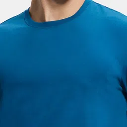 Jockey Men Teal Blue Solid Comfort Fit Round Neck T-shirt image 2