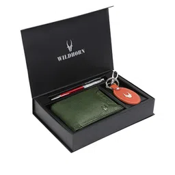 WildHorn Men Green & Orange RFID Protected Genuine Leather Wallet & Pen Accessory Gift Set-picture-31