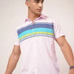 HIGHLANDER Men Pink Slim Fit Striped Casual Shirt-picture-39