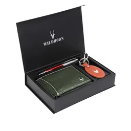 WildHorn Men Green & Orange RFID Protected Genuine Leather Wallet & Pen Accessory Gift Set-picture-22