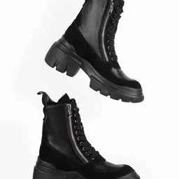 Saint G Black Leather Lace Up Mid-Top Regular Boots-image-78