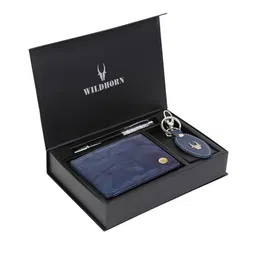 WildHorn Men Blue & Black RFID Protected Genuine Leather Accessory Gift Set-image-87