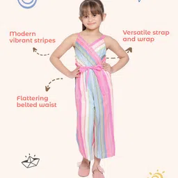 Nauti Nati Girls Pink & Blue Striped Basic Jumpsuit image 4