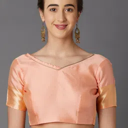 Mitera Peach-Coloured & Gold-Coloured Silk Blend Woven Design Kanjeevaram Saree image 4