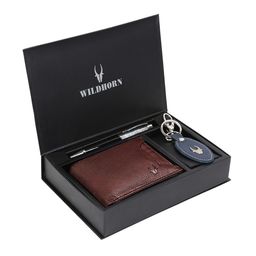 WildHorn Men Brown & Blue RFID Protected Genuine Leather Wallet & Pen Accessory Gift Set-picture-22