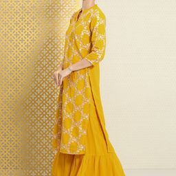 House of Pataudi Women Floral Embroidered Sequined Jashn Kurta With Sharara & Dupatta-picture-35