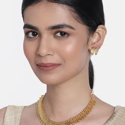 I Jewels Golden Gold Plated South Indian Style Temple Necklace Jewellery Set-picture-22