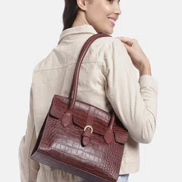 Hidesign Maroon Animal Textured Leather Structured Shoulder Bag image 2