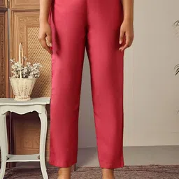 FABIAN FASHION Yoke Design Notch Neck A Line Chanderi Cotton Kurta With Trouser & Dupatta image 2