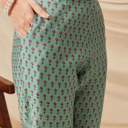 Ginni Arora Label Floral Printed Thread Work Chanderi Silk Straight Kurta & Trousers image 5