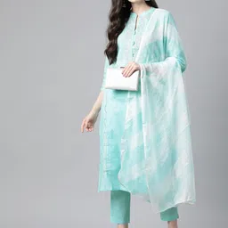 Yuris Floral Embroidered Zari Pure Cotton Kurta with Trousers & Dupatta image 5