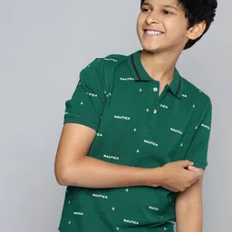 Nautica Boys Pure Cotton Brand Logo Printed Polo Collar T-shirt-picture-31
