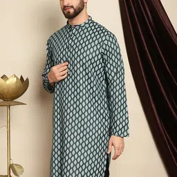 Anouk Green Ethnic Motifs Printed Straight Cotton Linen Kurta image 3