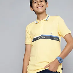 Nautica Boys Pure Cotton Blue Brand Logo Printed Polo Collar T-shirt-picture-15