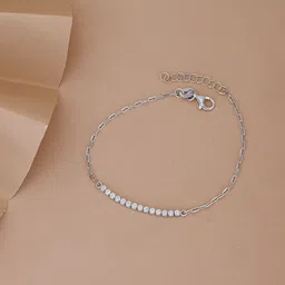 VANBELLE Women 925 Sterling Silver Cubic Zirconia Rhodium-Plated Link Bracelet-picture-18
