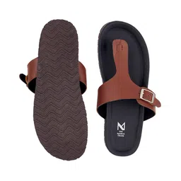 THE MADRAS TRUNK Men Black T-Strap Flats with Buckles image 5