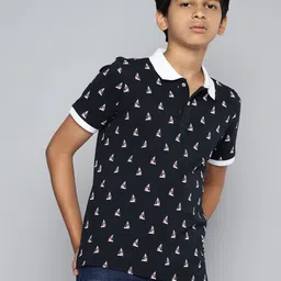 Nautica Boys Pure Cotton Ship Printed Polo Collar T-shirt-picture-18