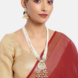 I Jewels Women Gold-Toned & White Gold-Plated Pearl Studded & Kundan Jewellery Set-picture-15