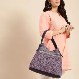 Anouk Embellished & Ethnic Motifs Print Oversized Structured Shoulder Bag with Zip Detail-picture-13