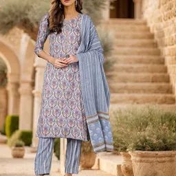 KALINI Ethnic Motifs Printed Straight Kurta With Trousers & Dupatta-picture-36