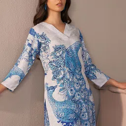 Indo Era Floral Printed Straight Kurta With Trouser image 5