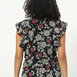 CHARMGAL Floral Printed Mandarin Collar Flutter Sleeve Georgette Top image 5