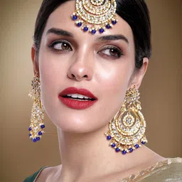 Peora Blue Gold Plated Kundan & Pearl Studded Jewellery Set-image-80