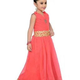 ADIVA Girls Peach-Coloured Self Design Fit and Flare Dress image 3