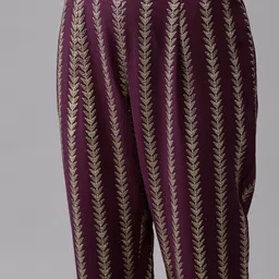 Ahalyaa Women Burgundy & Golden Printed Kurta with Trousers image 3