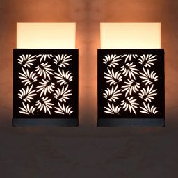 Gojeeva Black & White 2 Pieces Textured Contemporary Wooden Rectangle Shaped Wall Lamp-picture-30