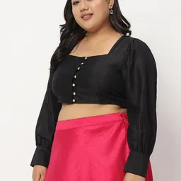 studio rasa Chroma Puff Sleeves Button Down Saree Blouse image 4