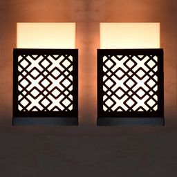 Gojeeva Black & White 2 Pieces Textured Contemporary Wooden Rectangle Shaped Wall Lamp-picture-29