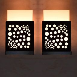 Gojeeva Black 2 Pieces Textured Contemporary Rectangle Shaped Wooden Wall Lamp-picture-18