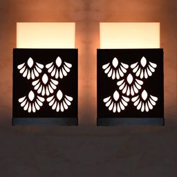Gojeeva Black & White 2 Pieces Textured Wooden Square Shaped Wall Lamps-picture-27