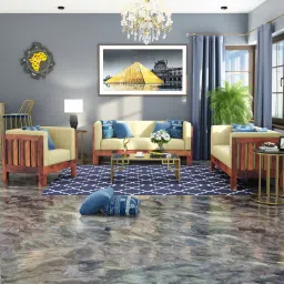 Prashiv 3+1+1 Seater Wooden Sofa (Creame Colour, Teak Finish)-image-87