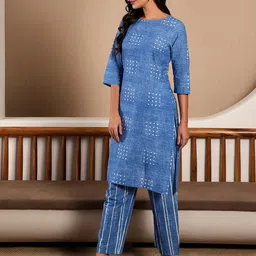 W Geometric Print Cotton Co-Ord Kurta Set With Slim Pant image 5