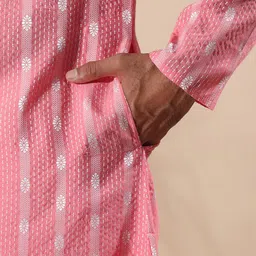 filori studio FILORI Mandarin Collar Striped Thread Work Jacquard Kurta image 5
