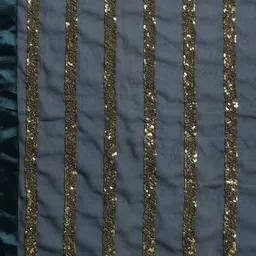 VAIRAGEE Teal Blue & Golden Sequinned Pure Georgette Saree image 5