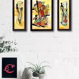 eCraftIndia Set of 3 Multicoloured Abstract Object UV Wall Art image 1