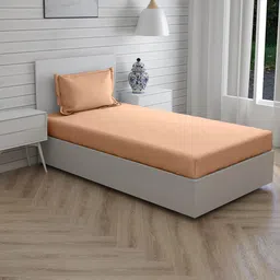 Trance Home Linen Peach 300 TC Pure Cotton Flat Single Bedsheet With 1 Pillow Cover image 1