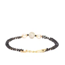 JEWELS GEHNA Black & Off-White Gold-Plated AD-Studded & Beaded Mangalsutra Bracelet image 2